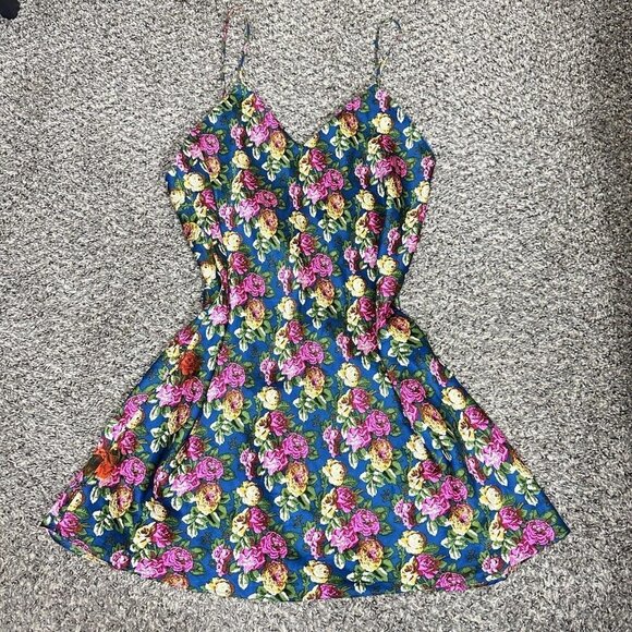 Vintage Victoria Secret Gold Label Silk Mini Slip Dress Small Blue Pink Floral - Picture 7 of 7